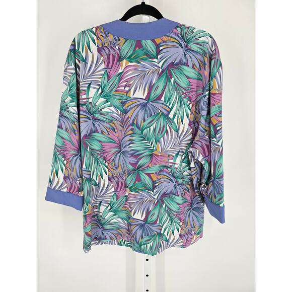 Vintage 1980s Womens Sz L Satin Blazer Jacket Pastel Palm Print by Sarah Johnson - Picture 4 of 4